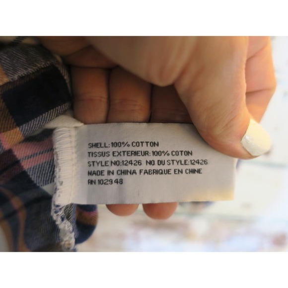 Tulle Pure Cotton Button Back Detail Slight Crop Plaid Button Down Blouse - Picture 6 of 8